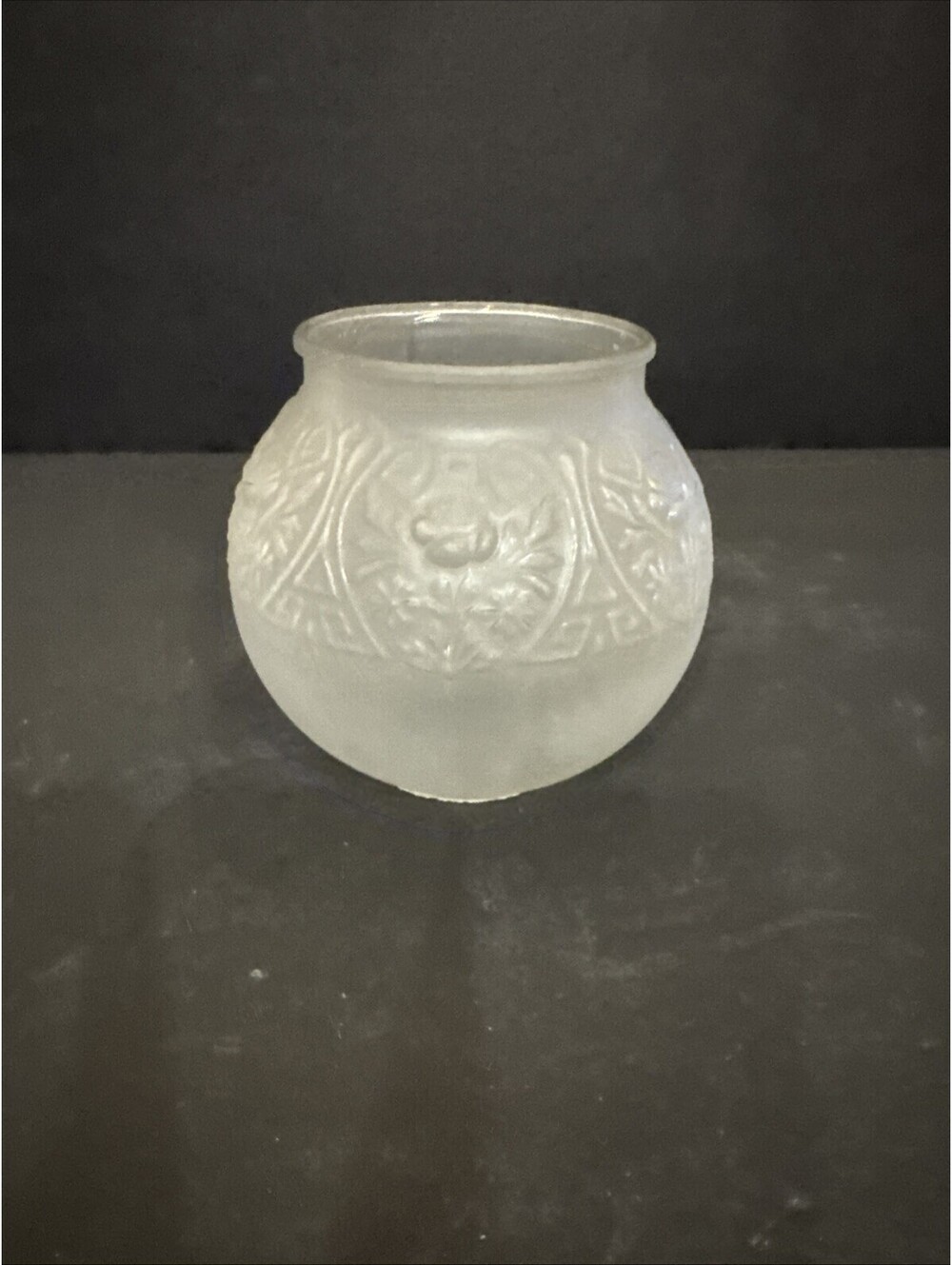 Vintage Frosted Glass Lamp Globe Embossed Rose Pattern 3 3/8” Fitter 4.75” H
